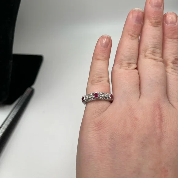 Judith Ripka Sterling Diamonique Ruby Ring Size 5 - Picture 10 of 11